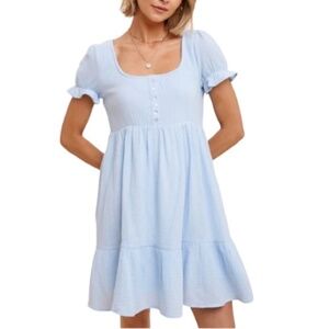 in loom | Light Blue Gauze Short Sleeve Babydoll Dress Medium